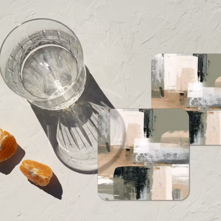 Penseelstreken - Abstract - Aardetinten onderzetter kurk middel -sfeer4