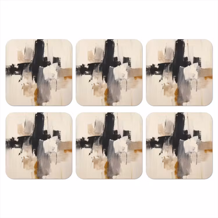 Penseelstreken - Ruw - Abstract - Beige onderzetter kurk middel -3d