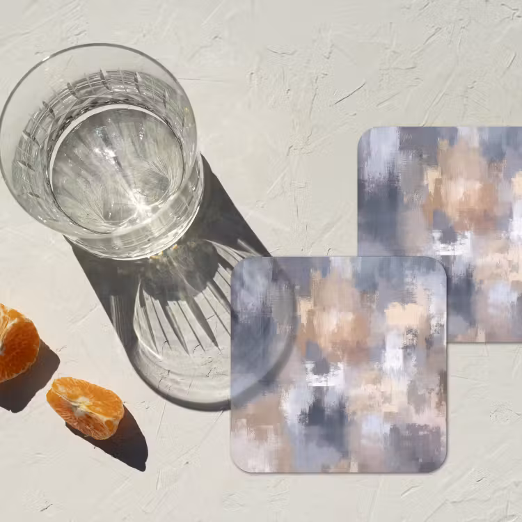Penseelstreken - Schilderij - Beige onderzetter kurk middel -sfeer4