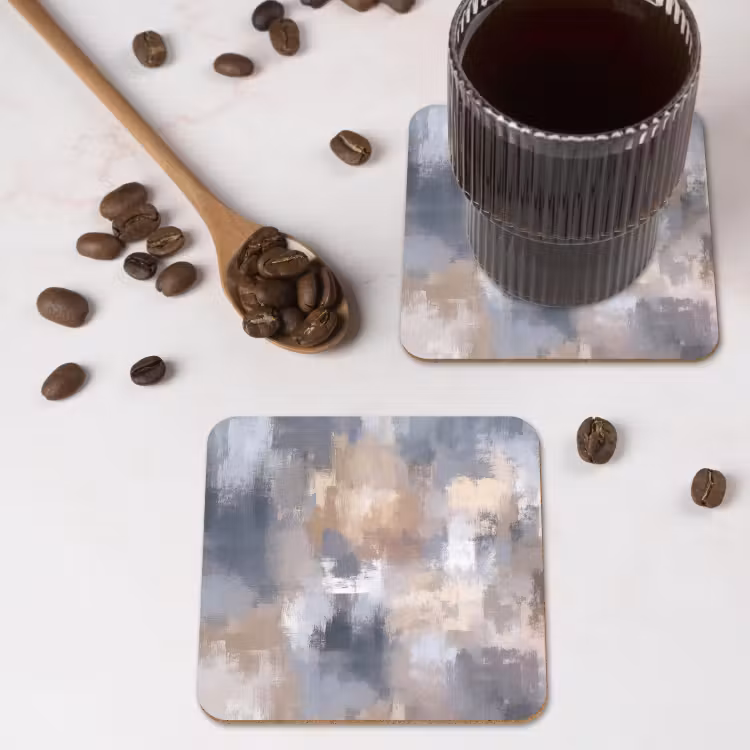 Penseelstreken - Schilderij - Beige onderzetter kurk middel -sfeer2