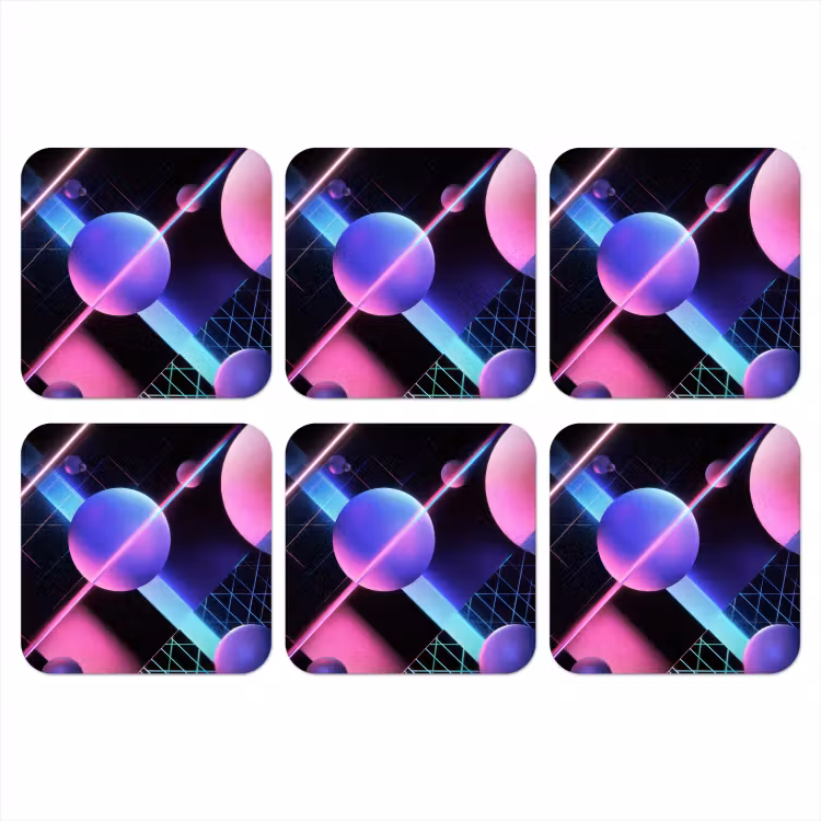 Bollen - Neon - Lijnen - Roze onderzetter kurk middel -3d