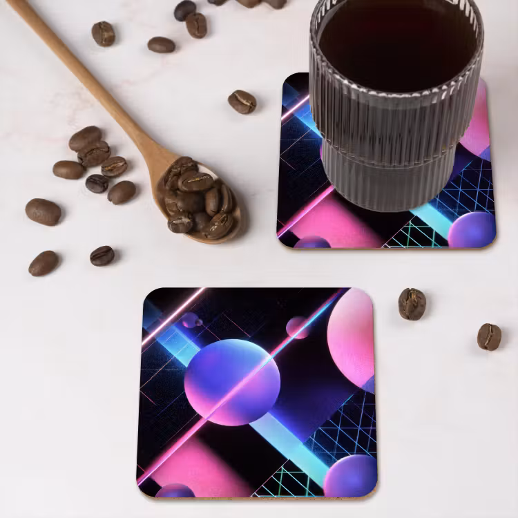 Bollen - Neon - Lijnen - Roze onderzetter kurk middel -sfeer2