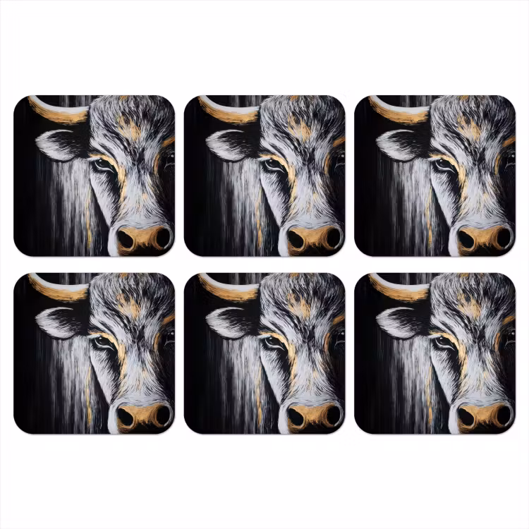 Stier - Hoorns - Snuit - Goud onderzetter kurk middel -3d