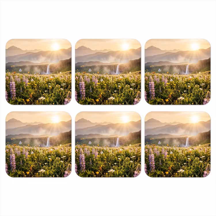 Vlinders - Waterval - Bloemenveld onderzetter kurk middel -3d