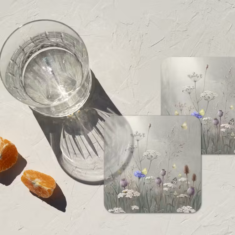 Vlinders - Wildbloemen - Illustratie - Kleurrijk onderzetter kurk middel -sfeer4