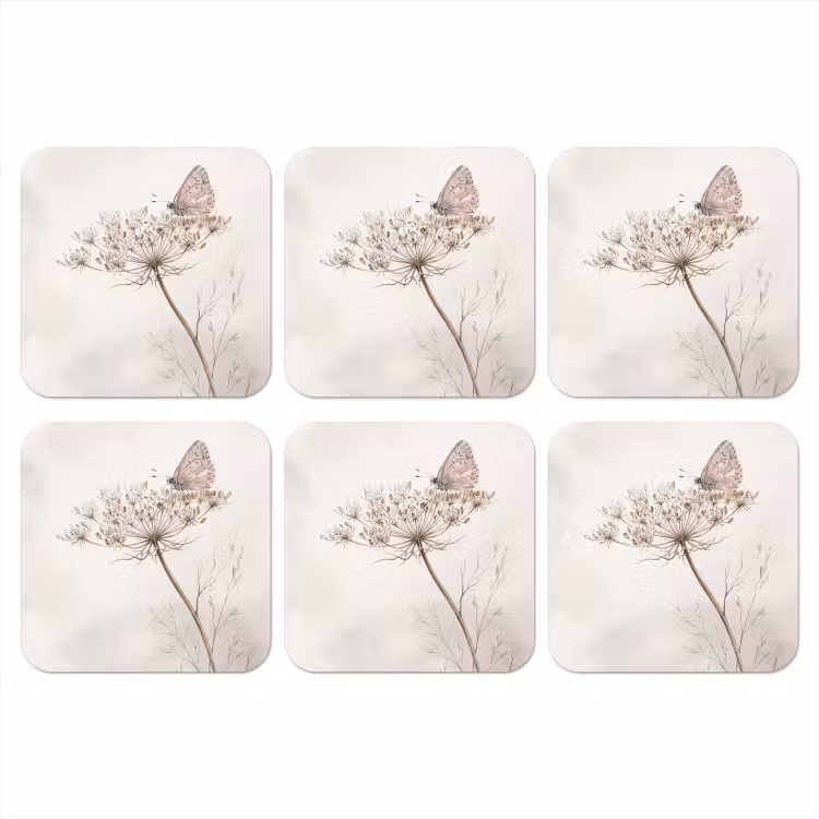 Vlinder - Bloem -Natuur - Beige onderzetter kurk middel -3d
