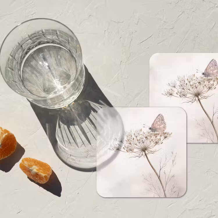 Vlinder - Bloem -Natuur - Beige onderzetter kurk middel -sfeer4