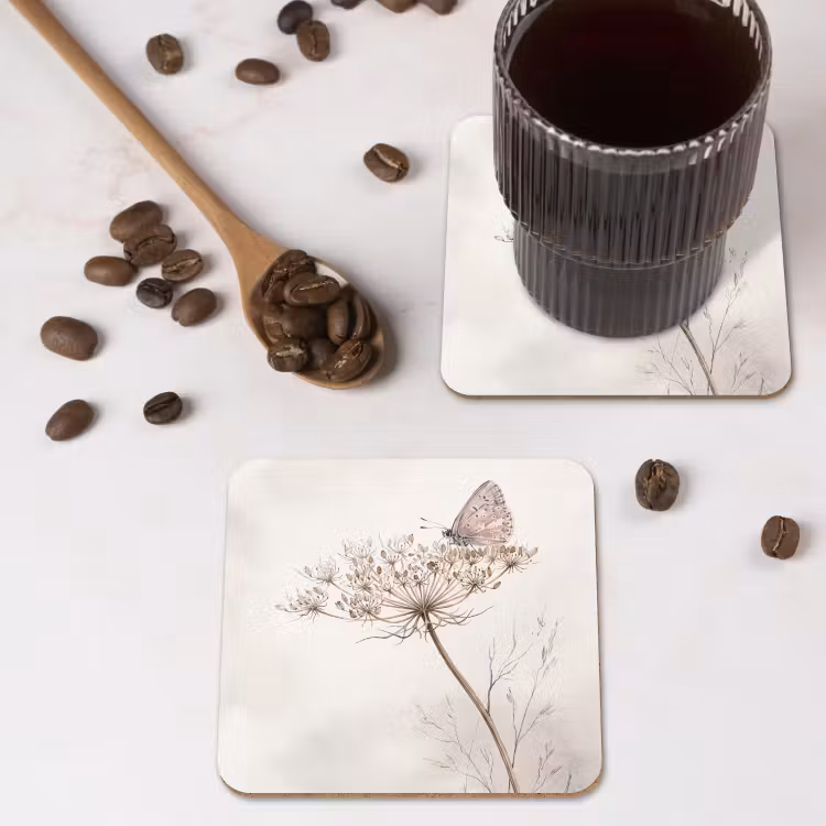 Vlinder - Bloem -Natuur - Beige onderzetter kurk middel -sfeer2