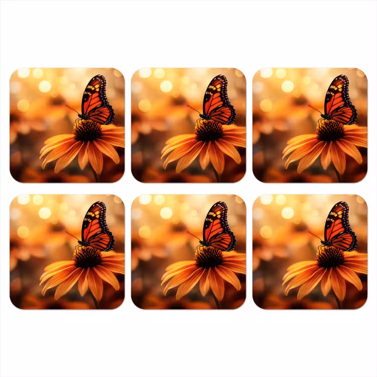 Vlinder - Bloemen - Oranje onderzetter kurk middel -3d