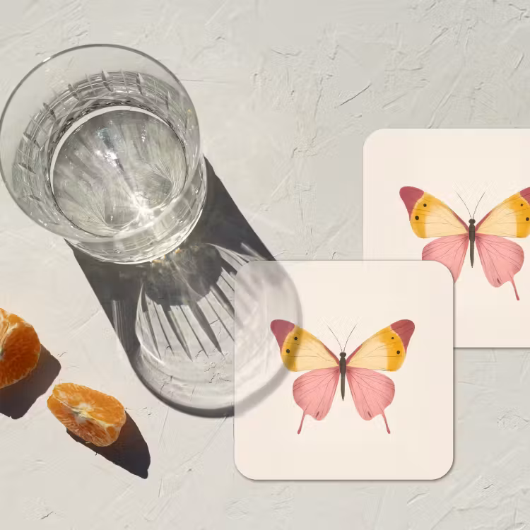 Vlinder - Illustratie - Roze onderzetter kurk middel -sfeer4