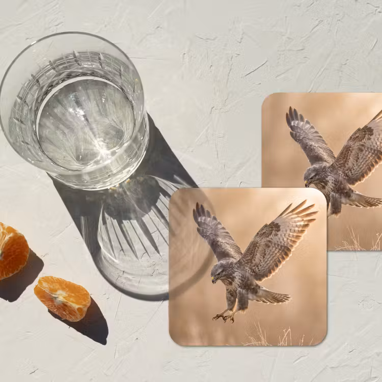 Buizerd - Roofvogel - Natuur - Bruin onderzetter kurk middel -sfeer4