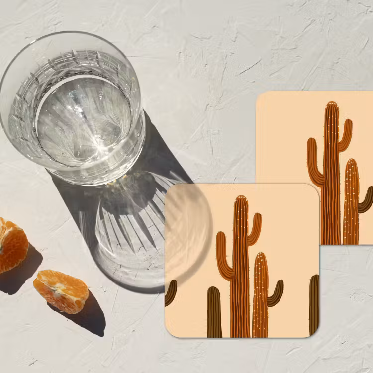 Cactus - Woestijn - Zand - Bruin onderzetter kurk middel -sfeer4