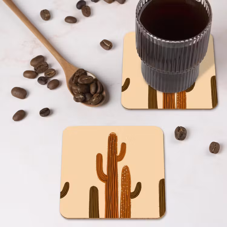 Cactus - Woestijn - Zand - Bruin onderzetter kurk middel -sfeer2