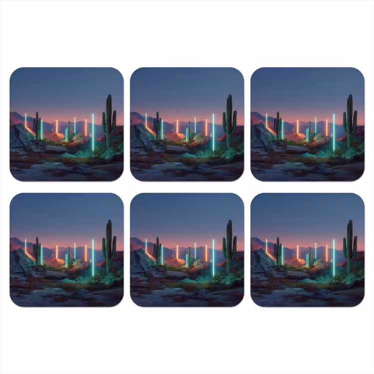 Cactus - Lichtzuilen - Zonsondergang onderzetter kurk middel -3d