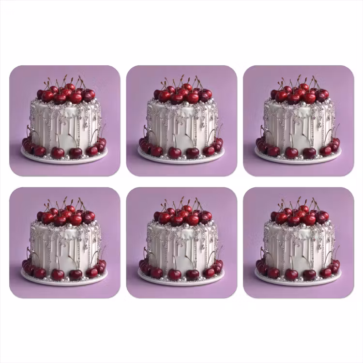 Taart - Kersen - Juwelen - Rood onderzetter kurk middel -3d