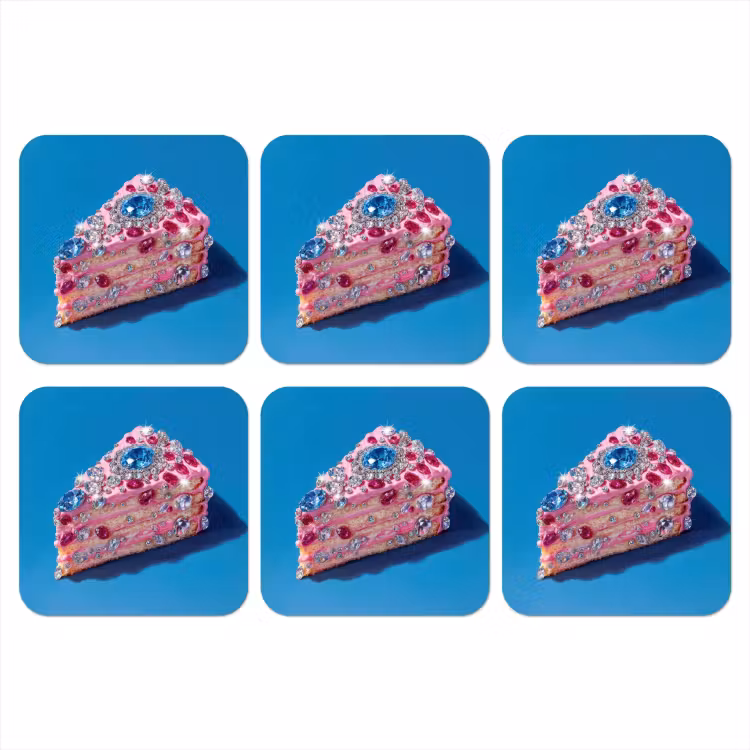 Taart - Edelstenen - Glitters - Roze onderzetter kurk middel -3d