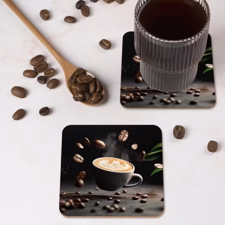 Cappuccino - Kop - Bonen - Bruin onderzetter kurk middel -sfeer2