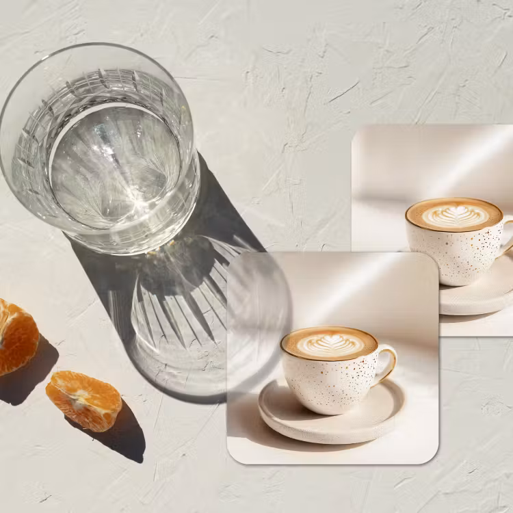 Cappuccino - Schuim - Schotel - Beige onderzetter kurk middel -sfeer4