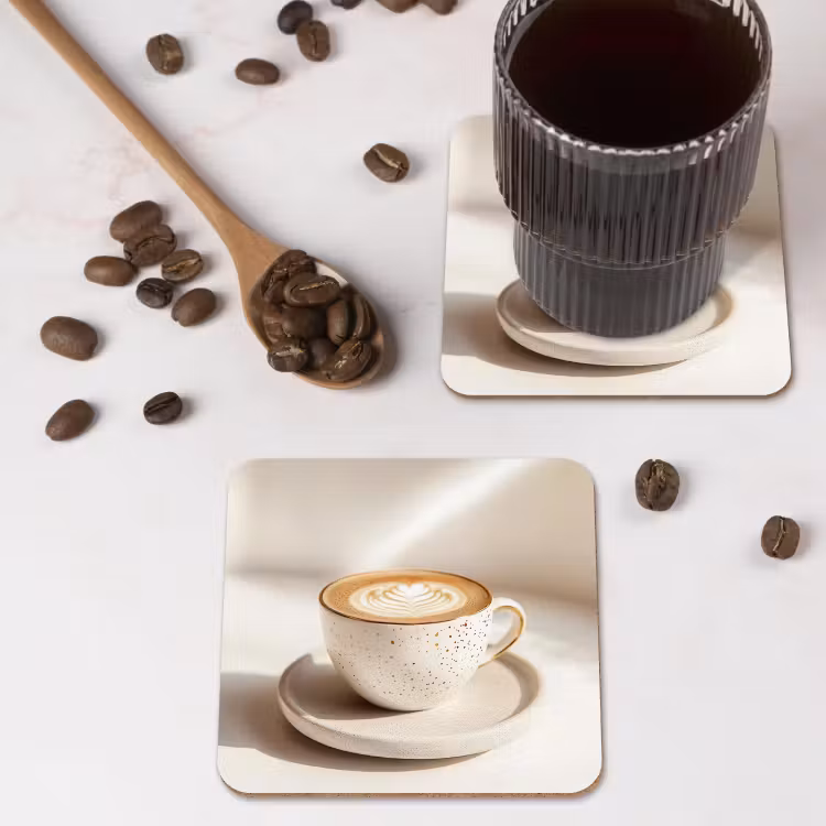 Cappuccino - Schuim - Schotel - Beige onderzetter kurk middel -sfeer2