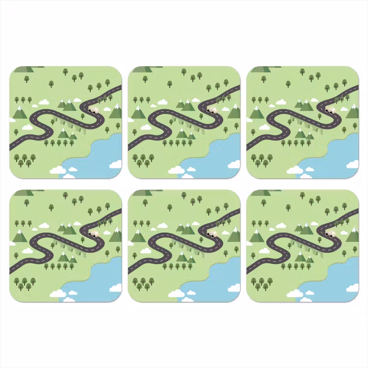 Auto - Bergweg - Natuur - Illustratie onderzetter kurk middel -3d