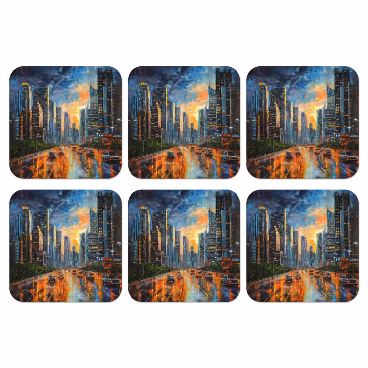 Auto - Skyline - Zon - Blauw onderzetter kurk middel -3d