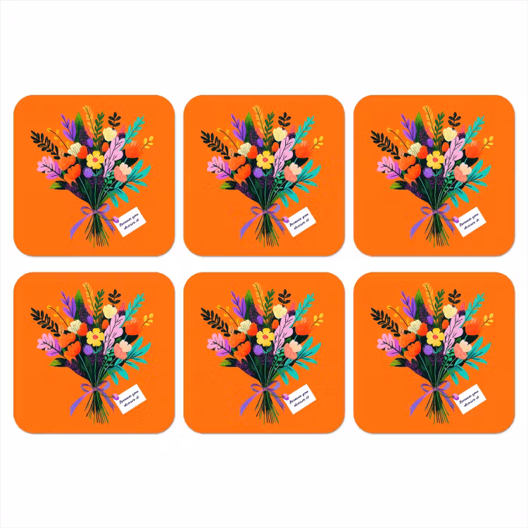 Kaartje - Boeket - Bloemen onderzetter kurk middel -3d