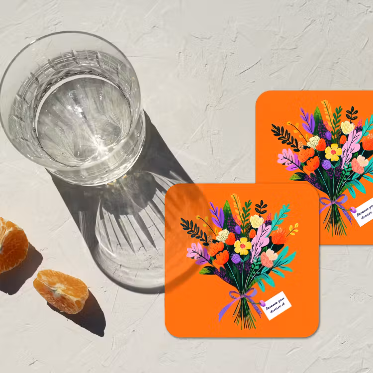 Kaartje - Boeket - Bloemen onderzetter kurk middel -sfeer4