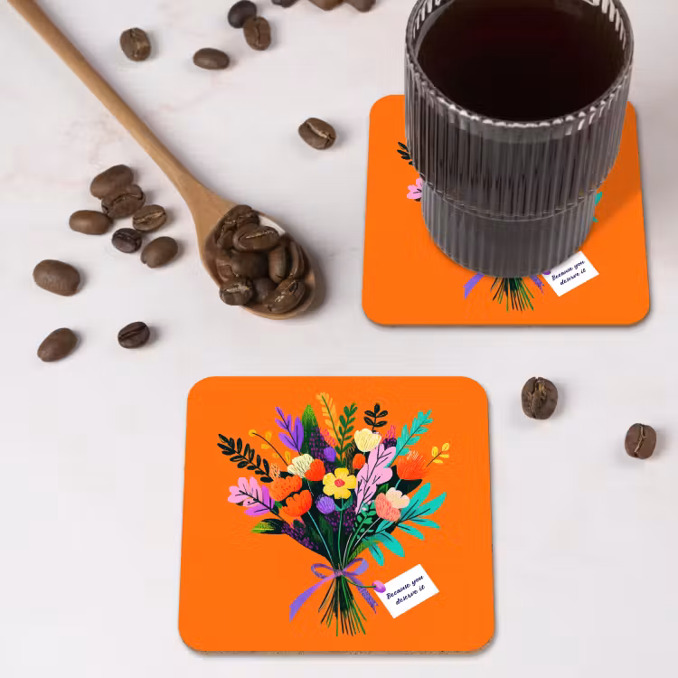 Kaartje - Boeket - Bloemen onderzetter kurk middel -sfeer2