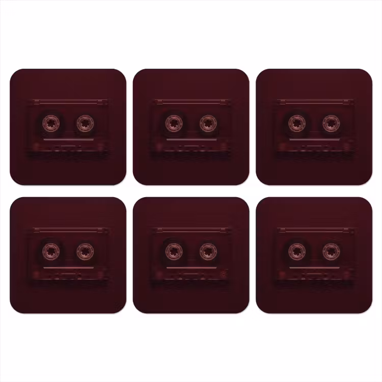 Cassetteband - Bordeaux - Vintage onderzetter kurk middel -3d