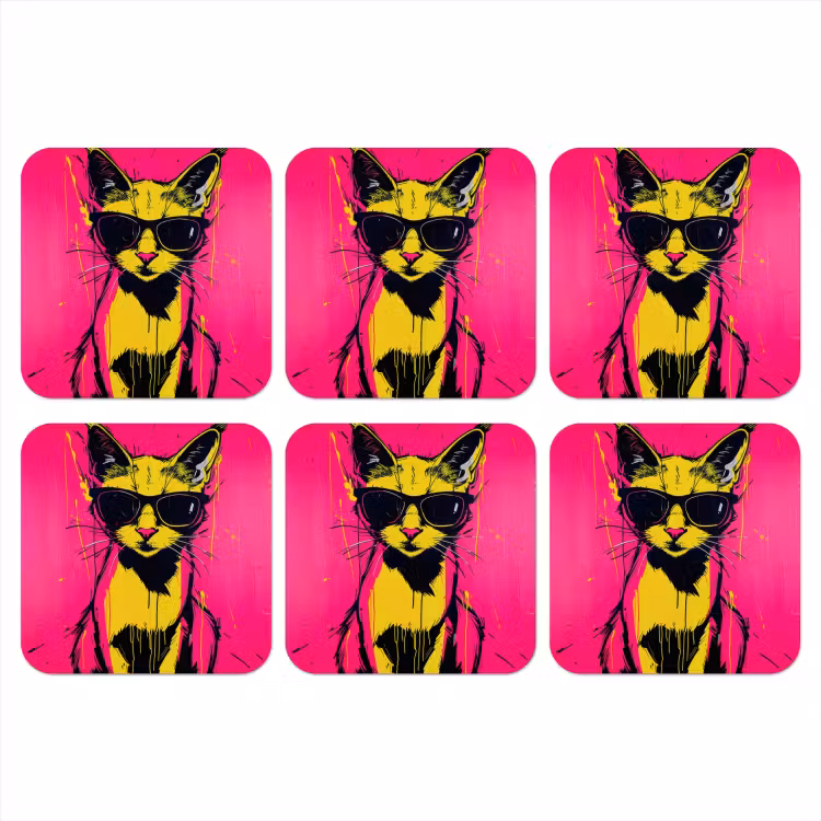 Kat - Art - Zonnebril - Roze onderzetter kurk middel -3d