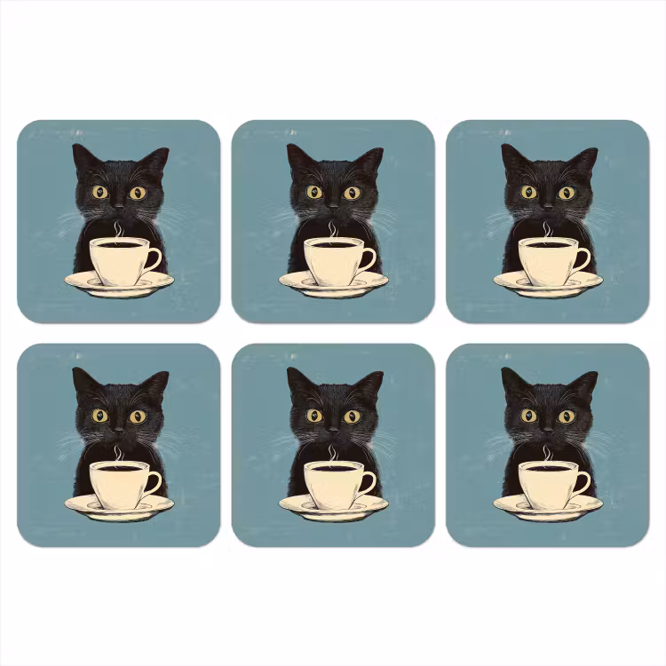 Kat - Zwart - Koffie - Minimalistisch onderzetter kurk middel -3d