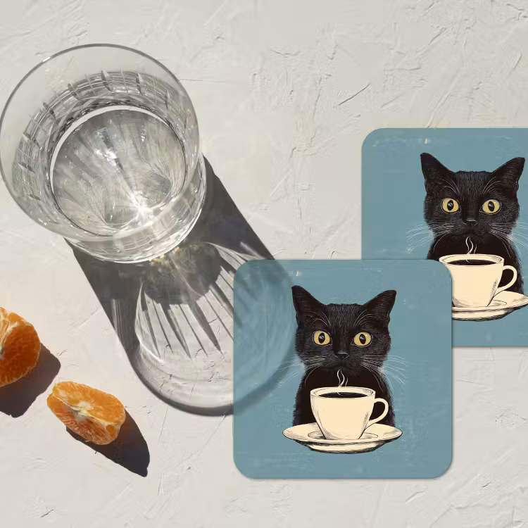Kat - Zwart - Koffie - Minimalistisch onderzetter kurk middel -sfeer4