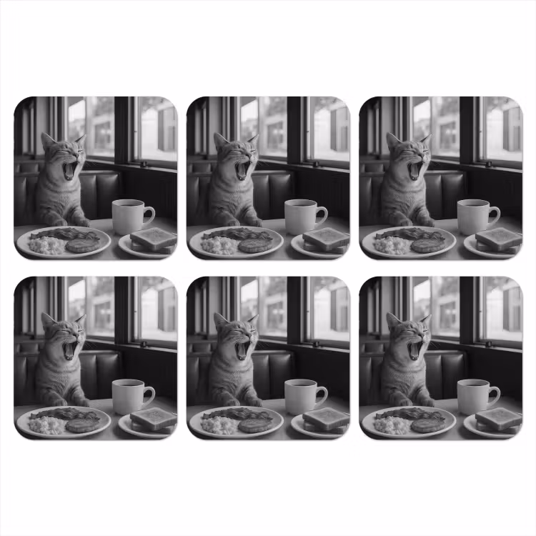 Kat - Koffie - Brood - Zwart onderzetter kurk middel -3d