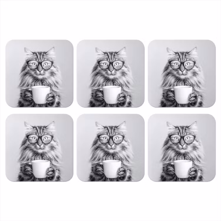 Kat - Bril - Mok - Pluizig onderzetter kurk middel -3d