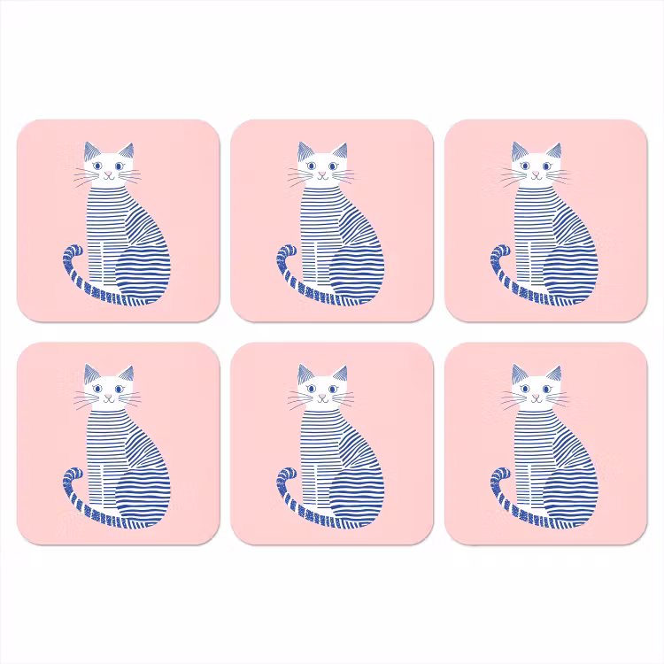 Kat - Illustratie - Minimalistisch - Roze onderzetter kurk middel -3d
