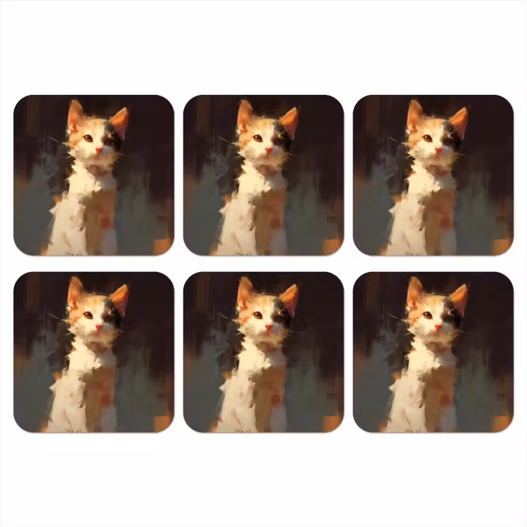 Kat - Geschilderd - Artistiek - Wit onderzetter kurk middel -3d