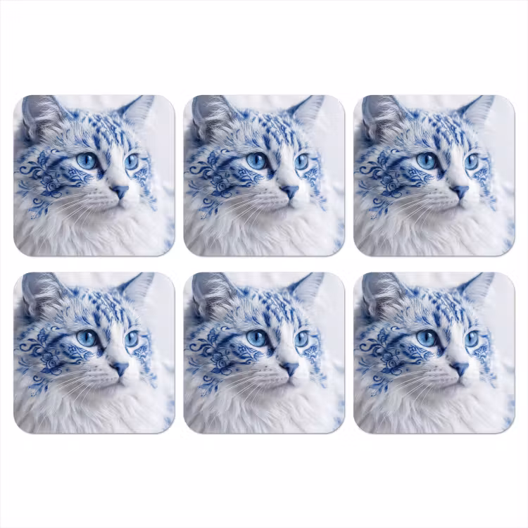 Kat - Patroon - Blauw onderzetter kurk middel -3d