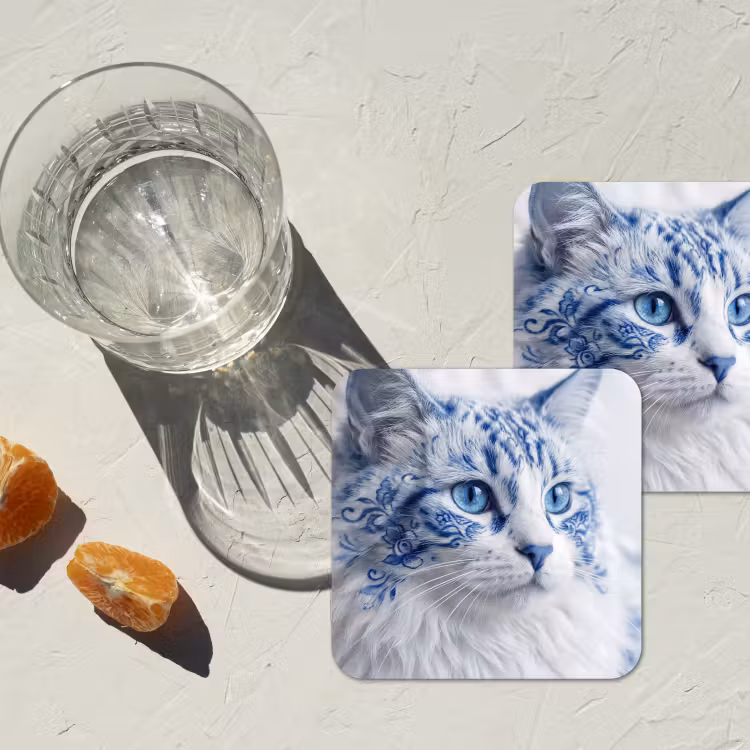 Kat - Patroon - Blauw onderzetter kurk middel -sfeer4