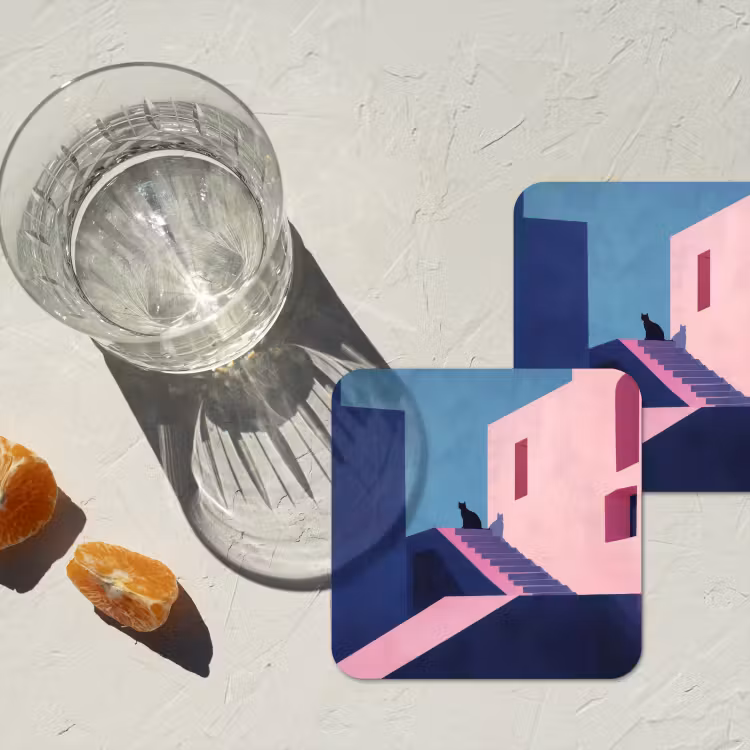 Kat - Trap - Gebouwen - Schaduwcontrasten onderzetter kurk middel -sfeer4