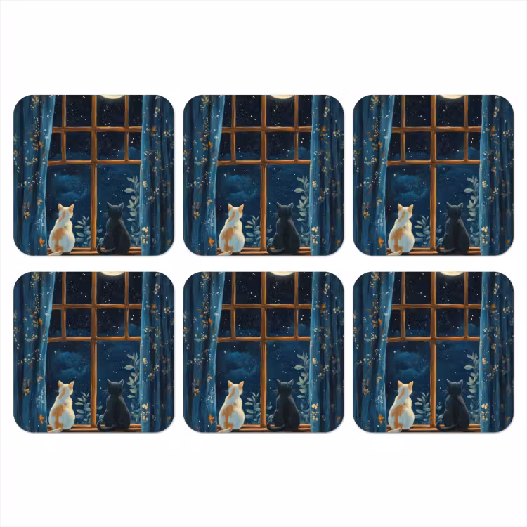 Kat - Sterrenhemel - Blauw onderzetter kurk middel -3d