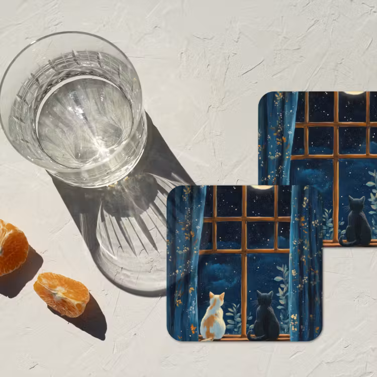 Kat - Sterrenhemel - Blauw onderzetter kurk middel -sfeer4
