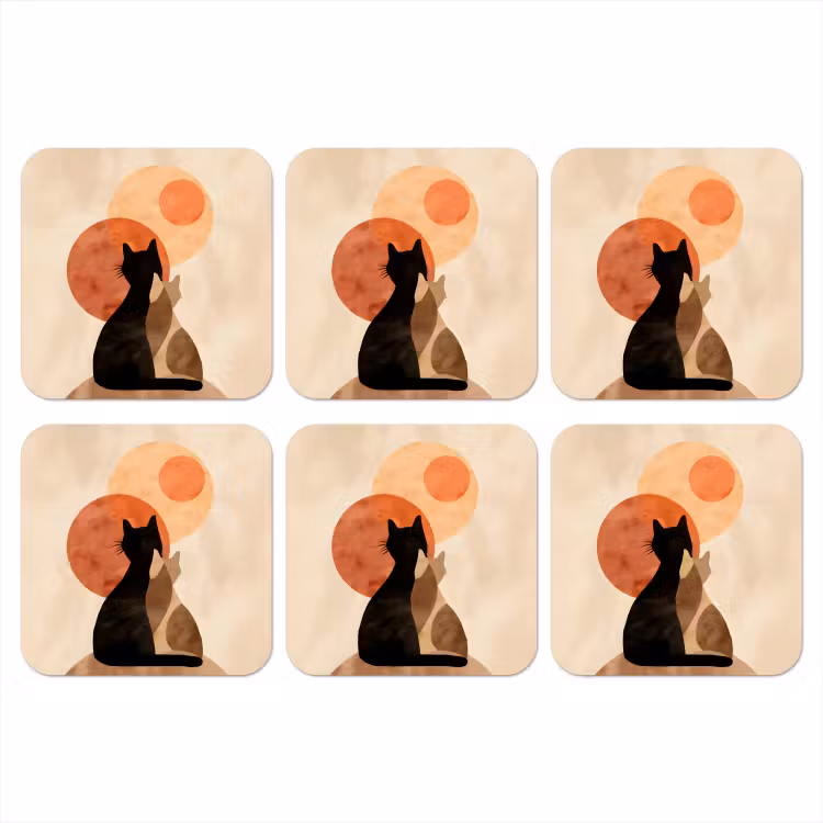 Katten - Zwart - Abstract - Cirkels onderzetter kurk middel -3d