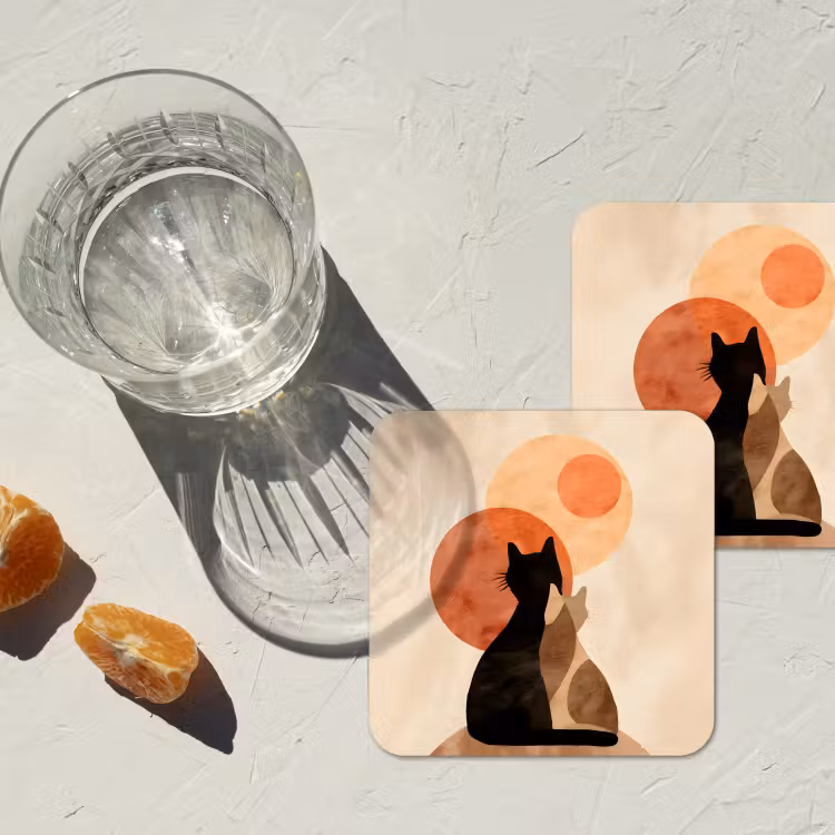 Katten - Zwart - Abstract - Cirkels onderzetter kurk middel -sfeer4