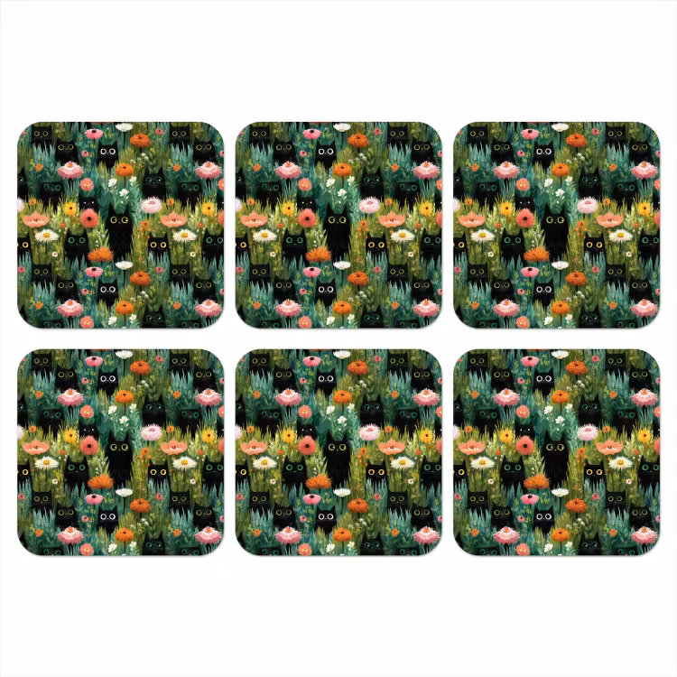 Katten - Bloemen - Kleurrijk onderzetter kurk middel 366 -3d