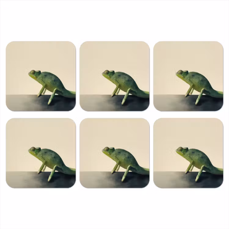 Kameleon - Groen - Minimalistisch onderzetter kurk middel -3d