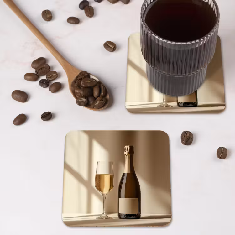 Champagne - Beige - Schaduw - Bubbels onderzetter kurk middel -sfeer2