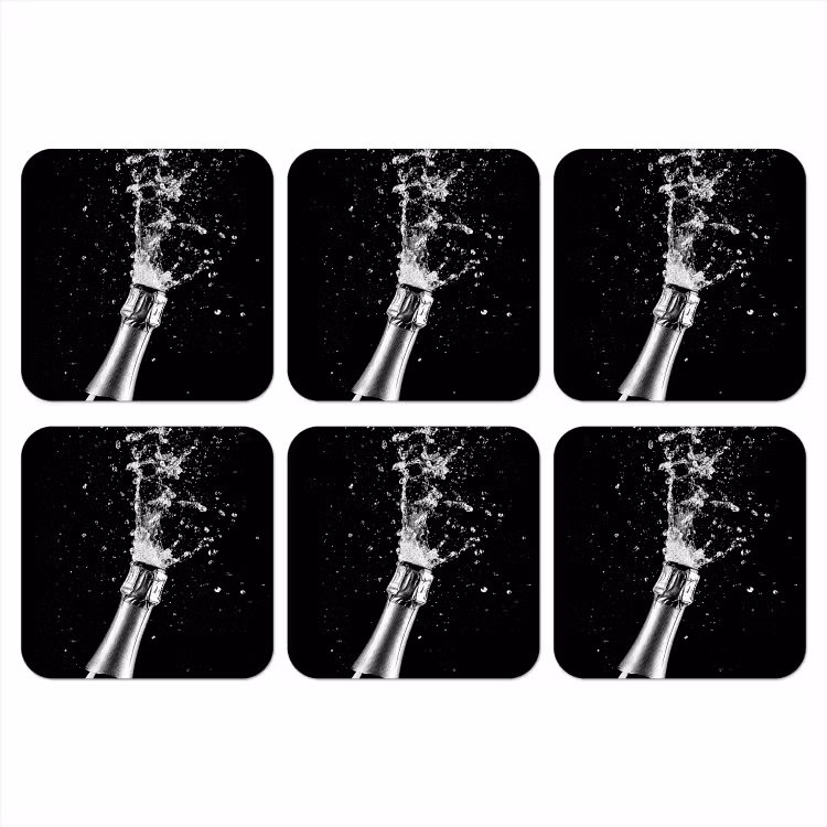 Champagne - Zwart - Spetters - Popping onderzetter kurk middel -3d