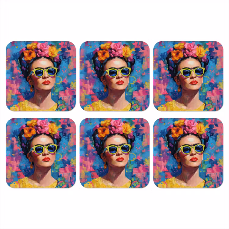 Vrolijk portret - Vrouw - Bloemenkroon onderzetter kurk middel -3d