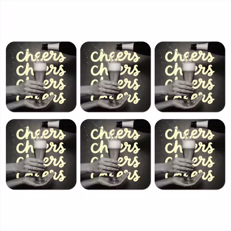 Cheers - Wijn - Zwart - Wit onderzetter kurk middel -3d