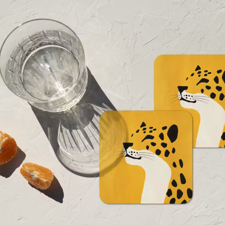 Cheetah - Illustratie - Geel onderzetter kurk middel -sfeer4
